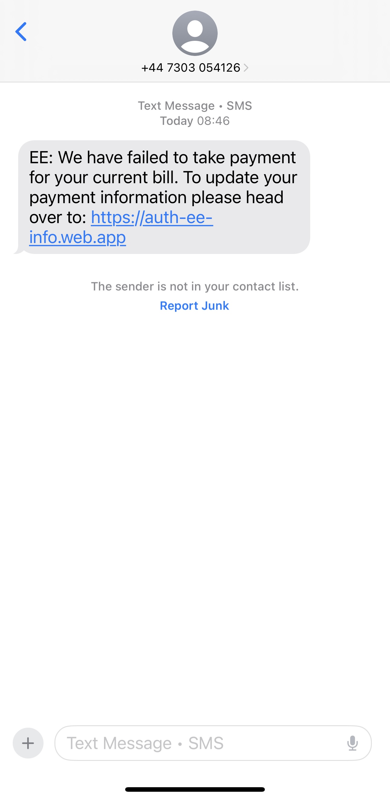 Phish SMS message
