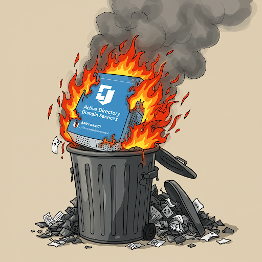 Burning Active Directory being thrown into a wastebin